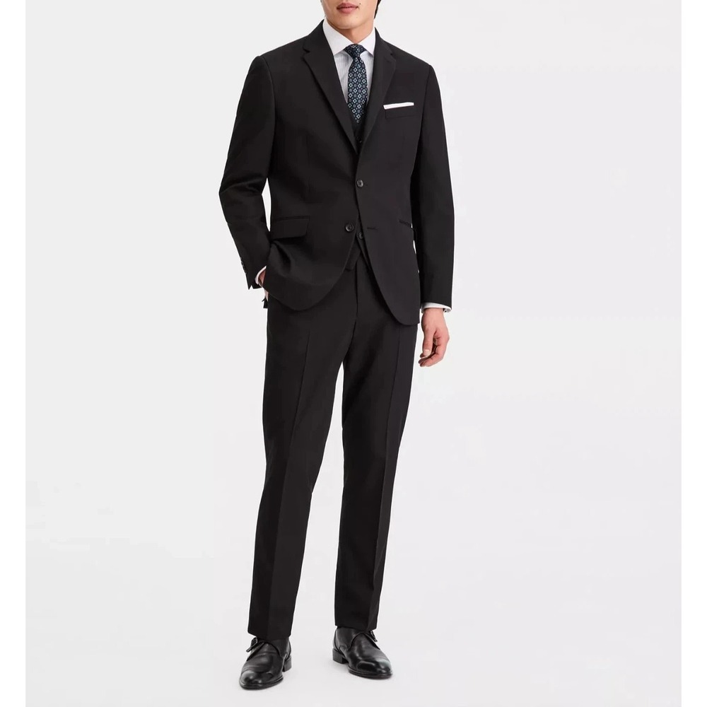 Kenneth Cole Reaction Mens‎ 2-pc Suit 36S Pants 29Wx32L Black Solid